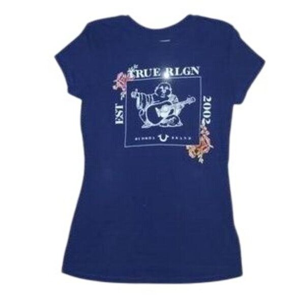 True Religion Navy Rhinestone Crewneck T-shirt - Picture 2 of 6